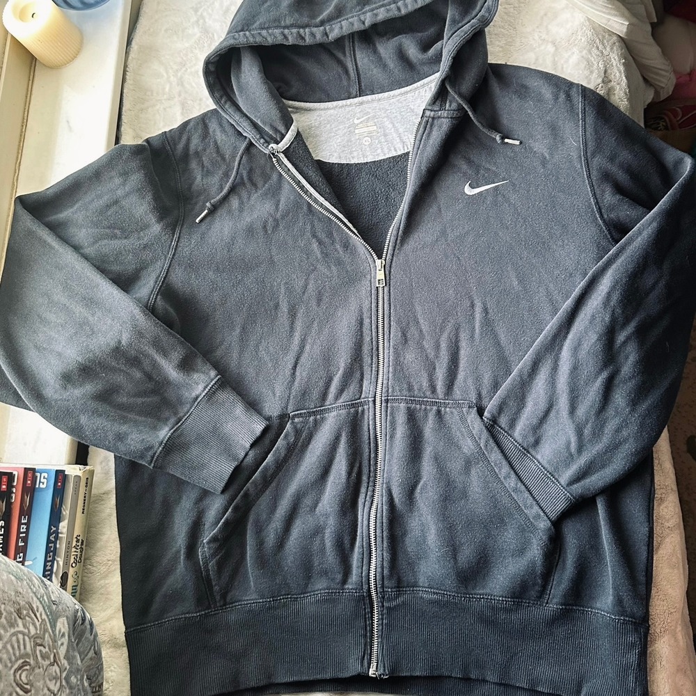 Cozy Oversized Black Nike Drawstring Zip Up Hoodie Warm